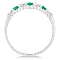 Diamond & Emerald 7 Stone Wedding Band 14k White Gold (0.50ct)