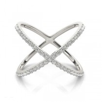 X Shaped Diamond Ring 18k White Gold 0.50ct Size 7