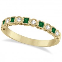 Princess Cut Emerald & Diamond Ring Band 14k Yellow Gold (0.40ct)
