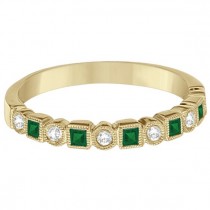 Princess Cut Emerald & Diamond Ring Band 14k Yellow Gold (0.40ct)