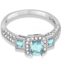 Aquamarine & Diamond Engagement Ring in 14k White Gold (1.35ctw) Size 5
