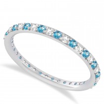 Diamond & Blue Topaz Eternity Wedding Band 14k White Gold (0.57ct) size 7.25