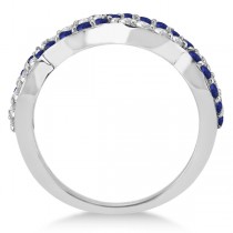Blue Sapphire Twisted Infinity Diamond Ring in 14k White Gold (1.09ct) Size 5.25