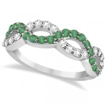 Emerald Twisted Infinity Diamond Ring in 14k White Gold (1.06ct)