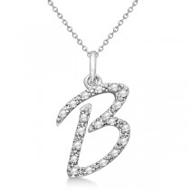 Personalized Diamond Script Letter B Initial Necklace in 14k White Gold