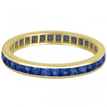 Princess-Cut Blue Sapphire Eternity Ring Band 14k Yellow Gold (1.36ct) Size 7.5