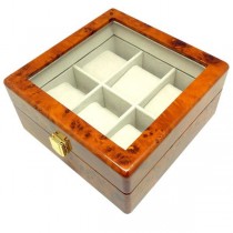 6 Watch Box Storage w/ Glass Display in Burl Wood