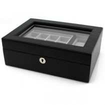 Jewelry and Watch Valet Box w/ Removable Tray in Black Leather
