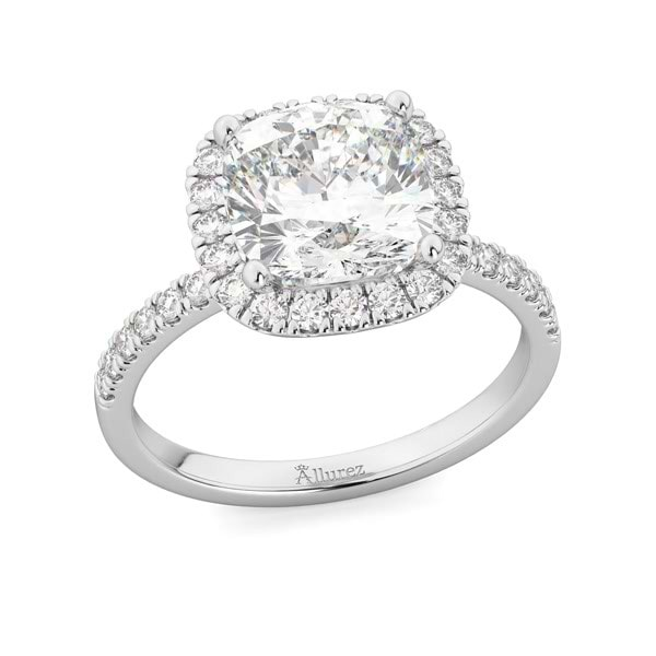 Cushion Cut Halo Diamond Engagement Ring 14k White Gold (2.55ct)