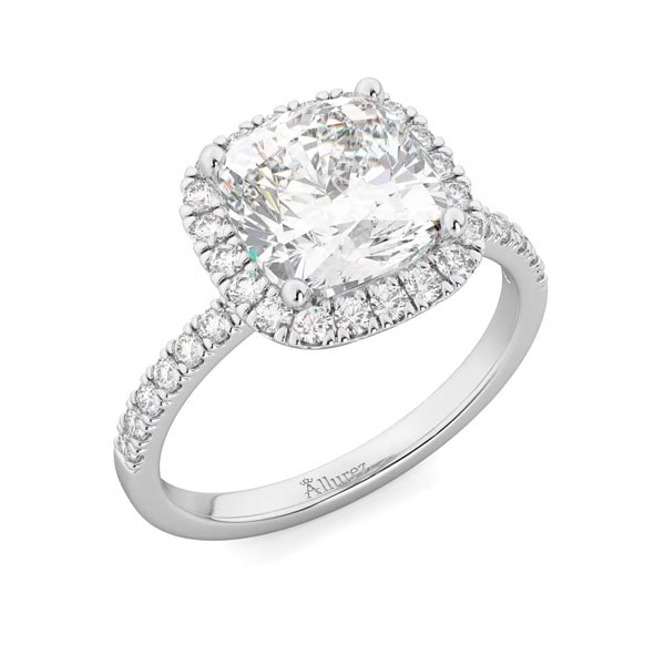 Cushion Cut Halo Diamond Engagement Ring 14k White Gold (2.55ct)