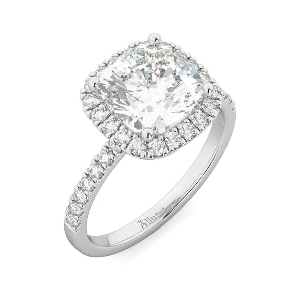 Cushion Cut Halo Diamond Engagement Ring 14k White Gold (2.55ct)