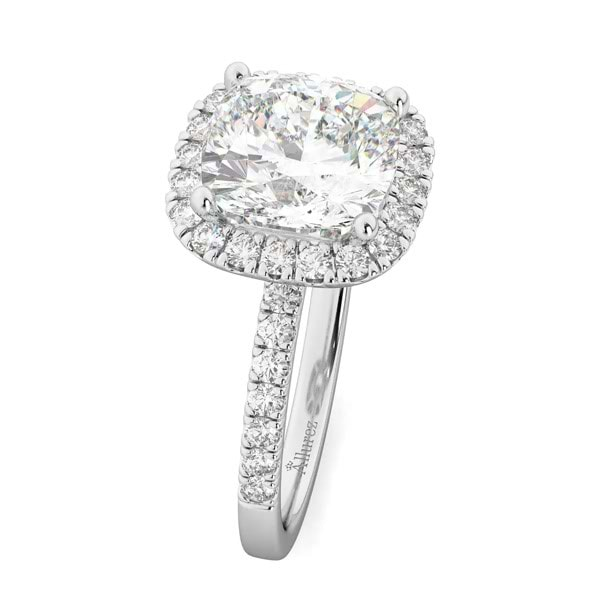 Cushion Cut Halo Diamond Engagement Ring 14k White Gold (2.55ct)