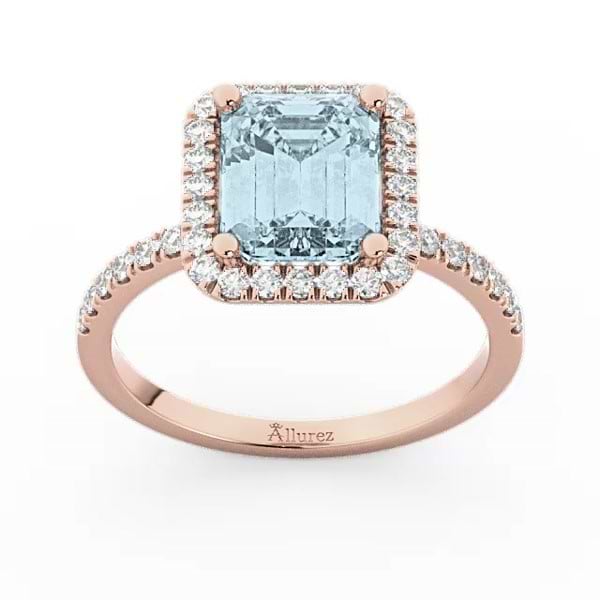 Aquamarine & Diamond Engagement Ring 18k Rose Gold (3.32ct) - AD1874