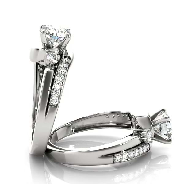 14K White Gold Diamond Swirl Engagement Ring & Band Bridal Set