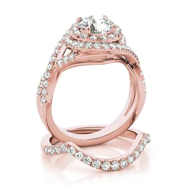 Infinity Twist Diamond Halo Engagement Ring 14k Rose Gold 1.63ct - NG529
