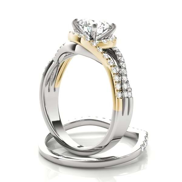 Twisted Halo Engagement Ring Bridal Set 14k Two Tone Y. Gold 1.12ct - NG1058