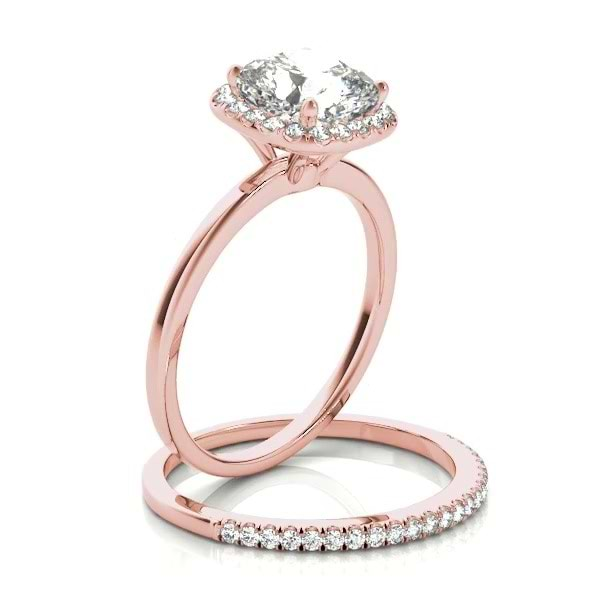 14k Rose Gold Cushion Diamond Engagement Ring with Diamond Halo + Accents —  The Gem Shop