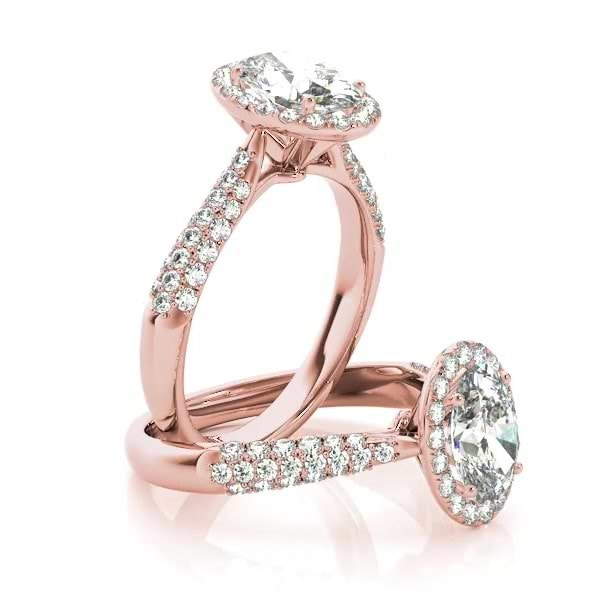 2 ct Oval Triple Pavé Rose Gold Engagement Ring