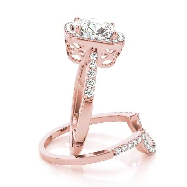 Heart Shaped Pink Sapphire & Diamond Halo Engagement Ring 14k Rose Gold  1.50ct