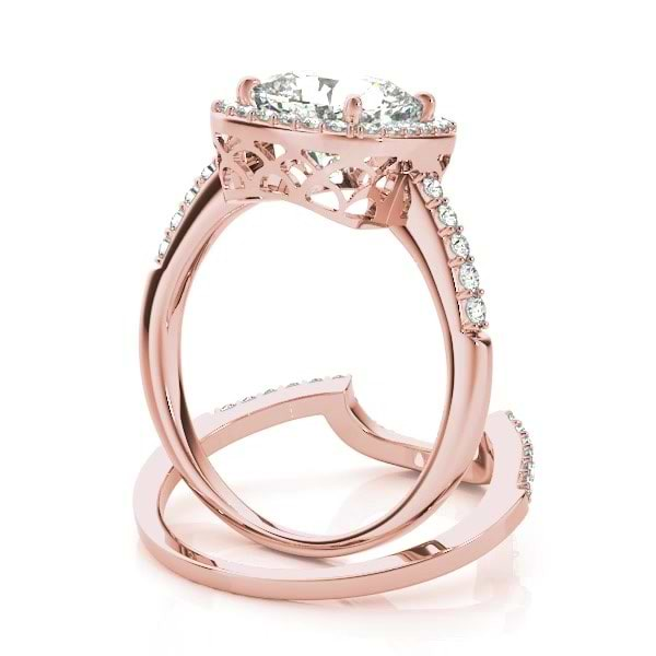 14k Rose Gold Cushion Diamond Engagement Ring with Diamond Halo + Accents —  The Gem Shop