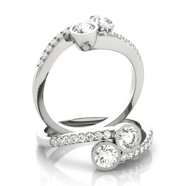 Diamond Pave Accented Bezel Set Two Stone Ring 14k White Gold 1.17ct ...