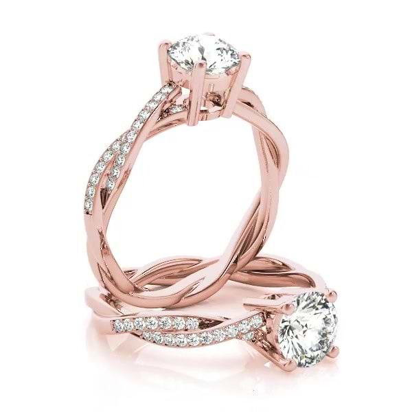 Diamond Twist Sidestone Accented Engagement Ring 18k Rose Gold