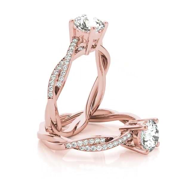 Diamond Twist Sidestone Accented Engagement Ring 18k Rose Gold