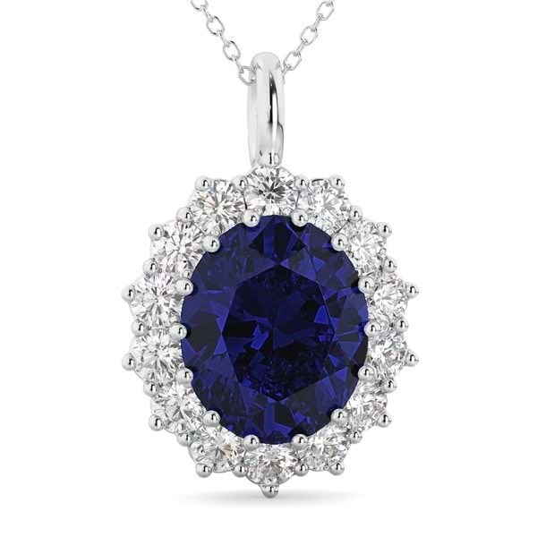 1.26 ctw Oval Blue Sapphire and Diamond Pendant in 14K Yellow Gold with A 16 inch 14K Yellow Gold Chain