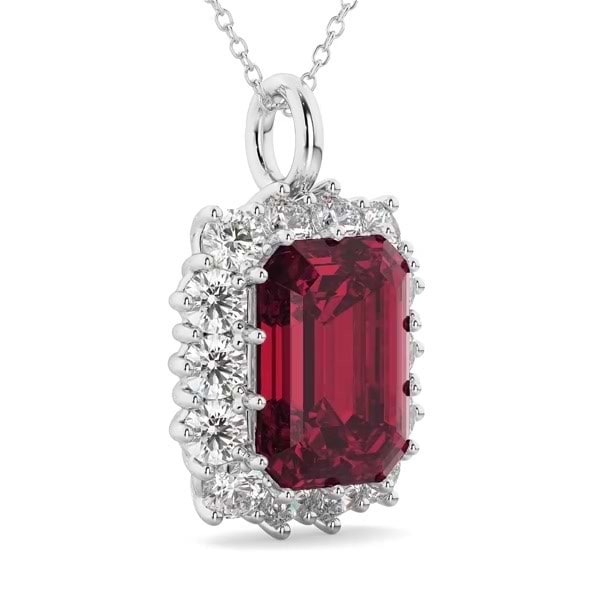 Emerald Cut Ruby & Diamond Pendant 14k White Gold (5.68ct) - AD1782