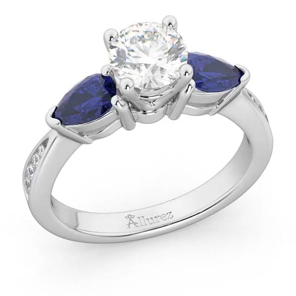  Peora Solid 14K White Gold Created Blue Sapphire with