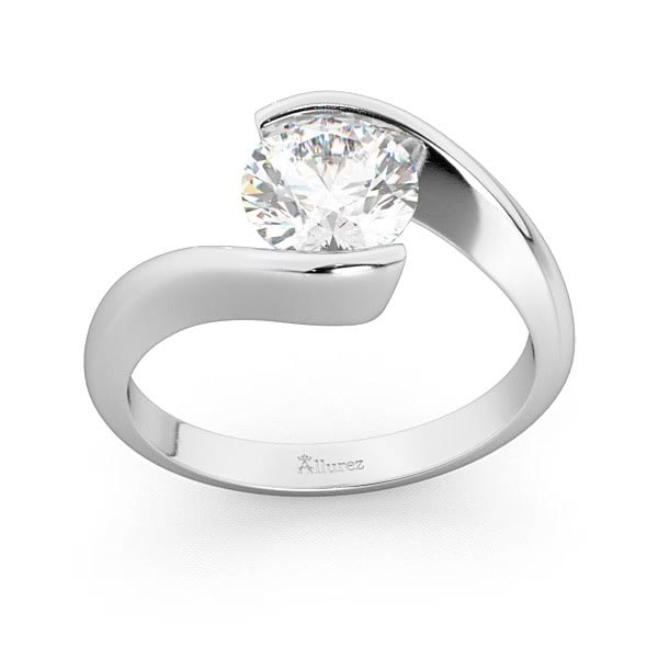 Tension Set Diamond Engagement Ring with Twist Design  Jewelry by Johan -  9.25 / 14k White Gold - Jewelry by Johan