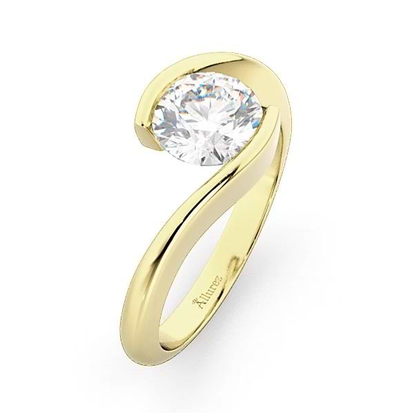 Tension Set Solitaire Diamond Engagement Ring 14k Yellow Gold 0.50