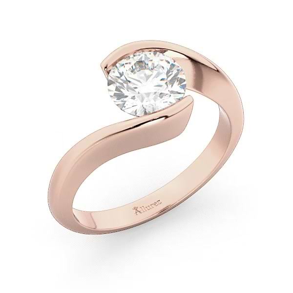 Tension Set Swirl Solitaire Engagement Ring Setting 18k Rose Gold