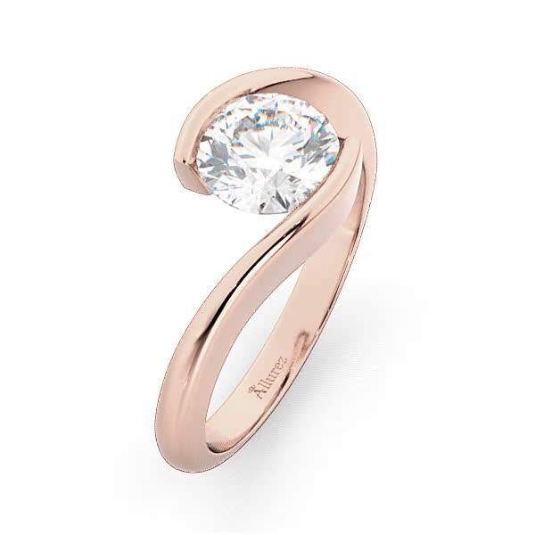 Tension Set Diamond Engagement Ring & Band Bridal Set 14K Rose Gold - U5697
