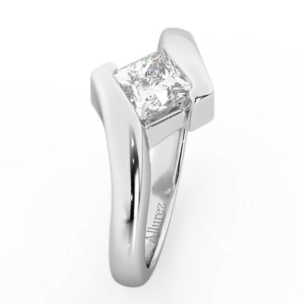 Tension Set Princess Cut 3 Stone Engagement Ring In 14K White Gold