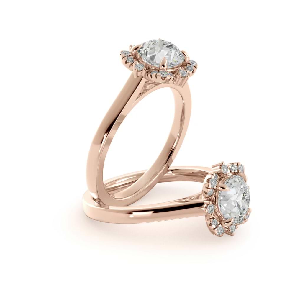 Rose Gold Solitaire Diamond Engagement Ring with Halo