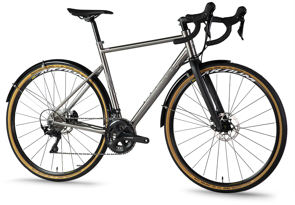 Ribble CGR Ti Sport titanium gravel bike with Shimano 105 groupset, disc brakes, and fenders