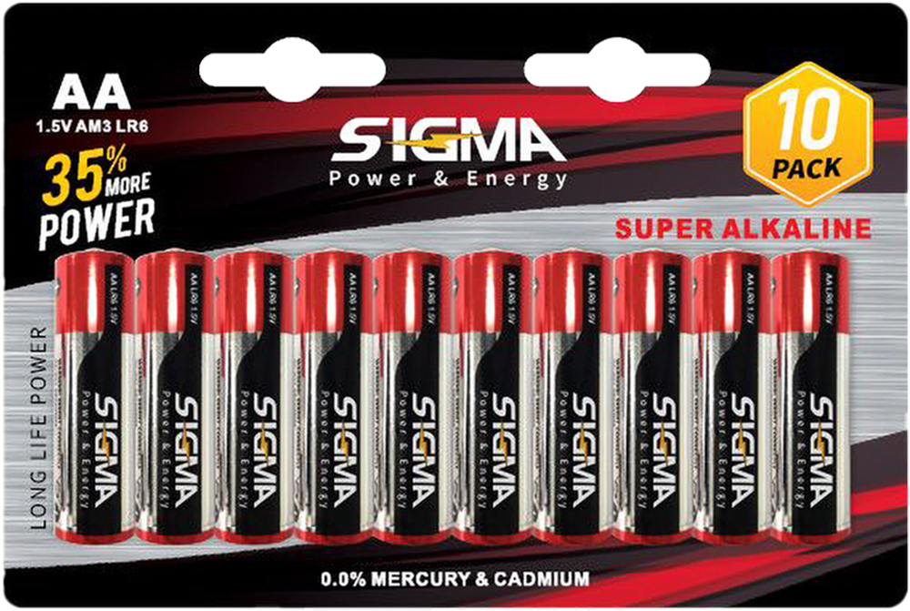 מארז 10 סוללות Sigma Super Alkaline AA LR6