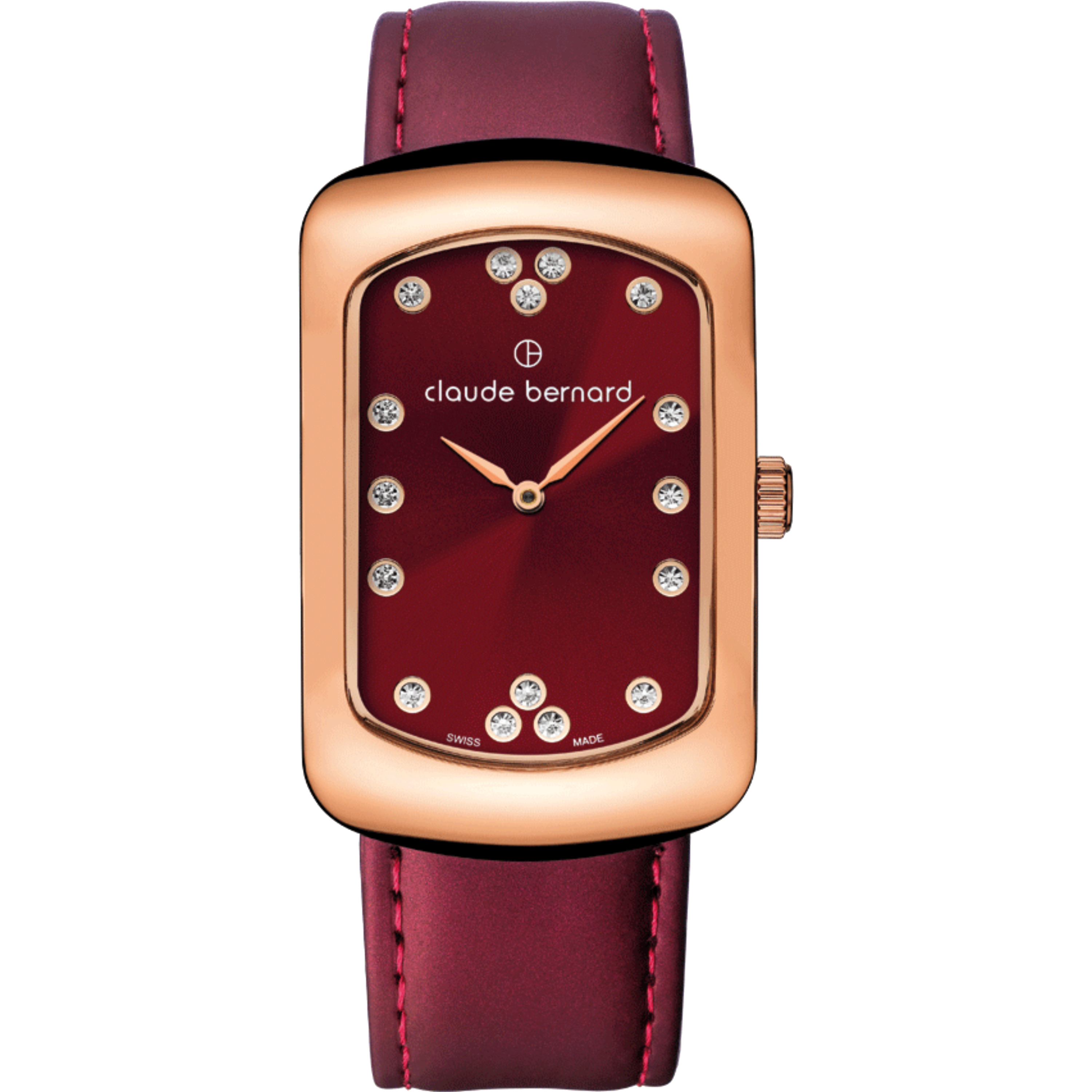 שעון יד לאישה Claude Bernard 20226 37R ROUPR 30mm צבע בורדו/ספיר קריסטל - אחריות לשנה ע"י היבואן