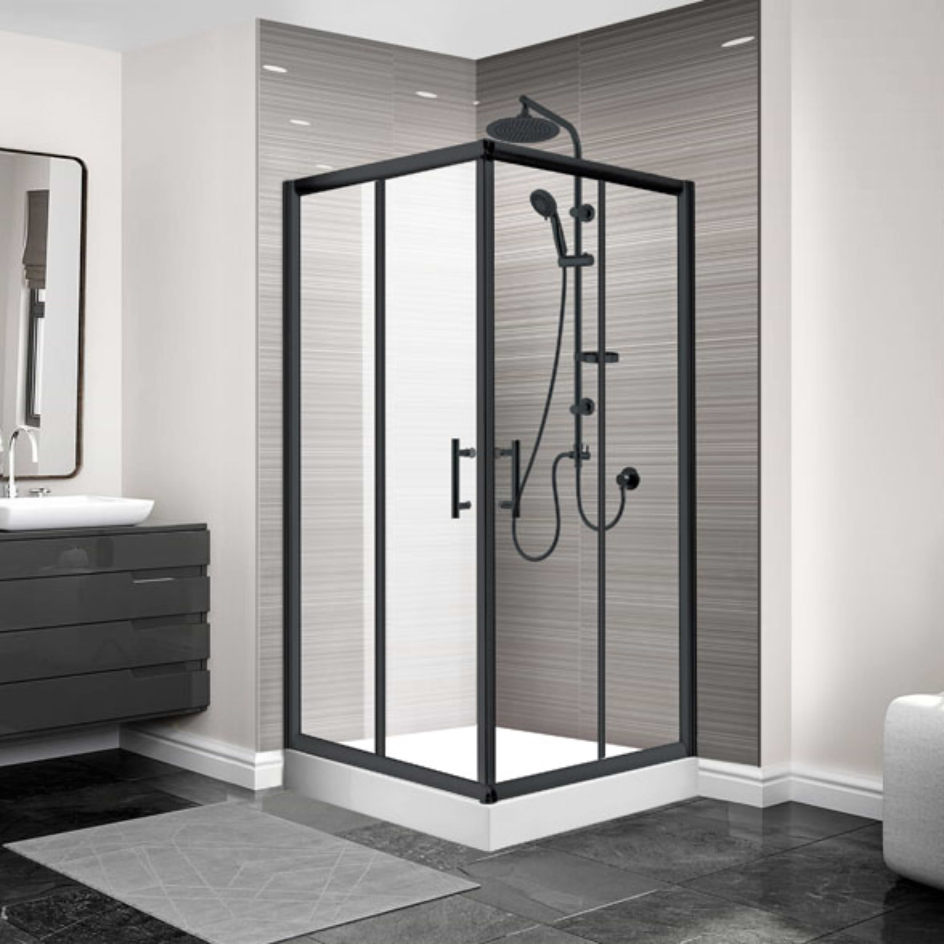 מקלחון פרזול זכוכית שקופה 77-80 ס"מ 411 Matina - צבע שחור