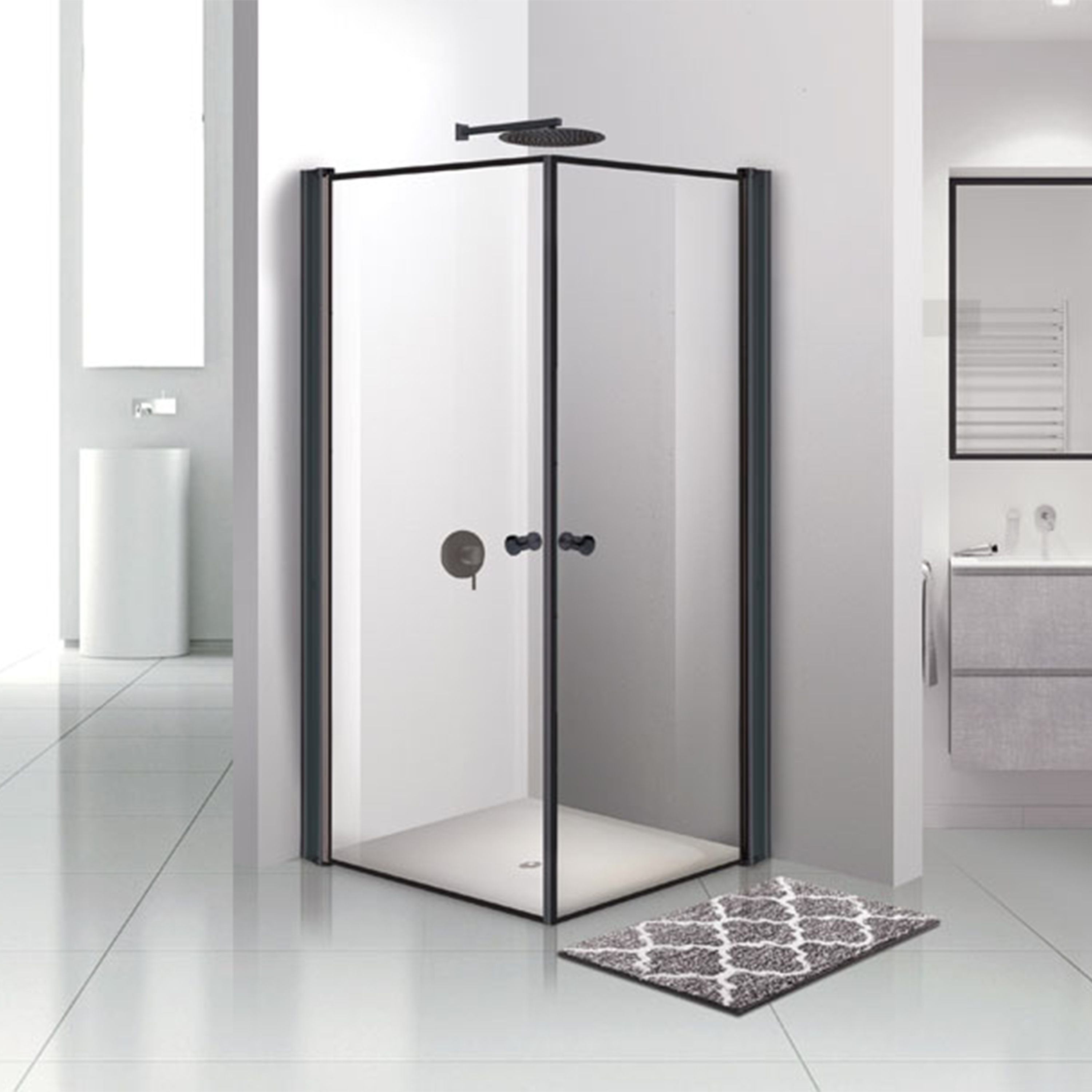 מקלחון פרזול זכוכית שקופה 87-90 ס"מ 405 Matina - צבע שחור אחריות לשלוש שנים ע"י היבואן הרשמי