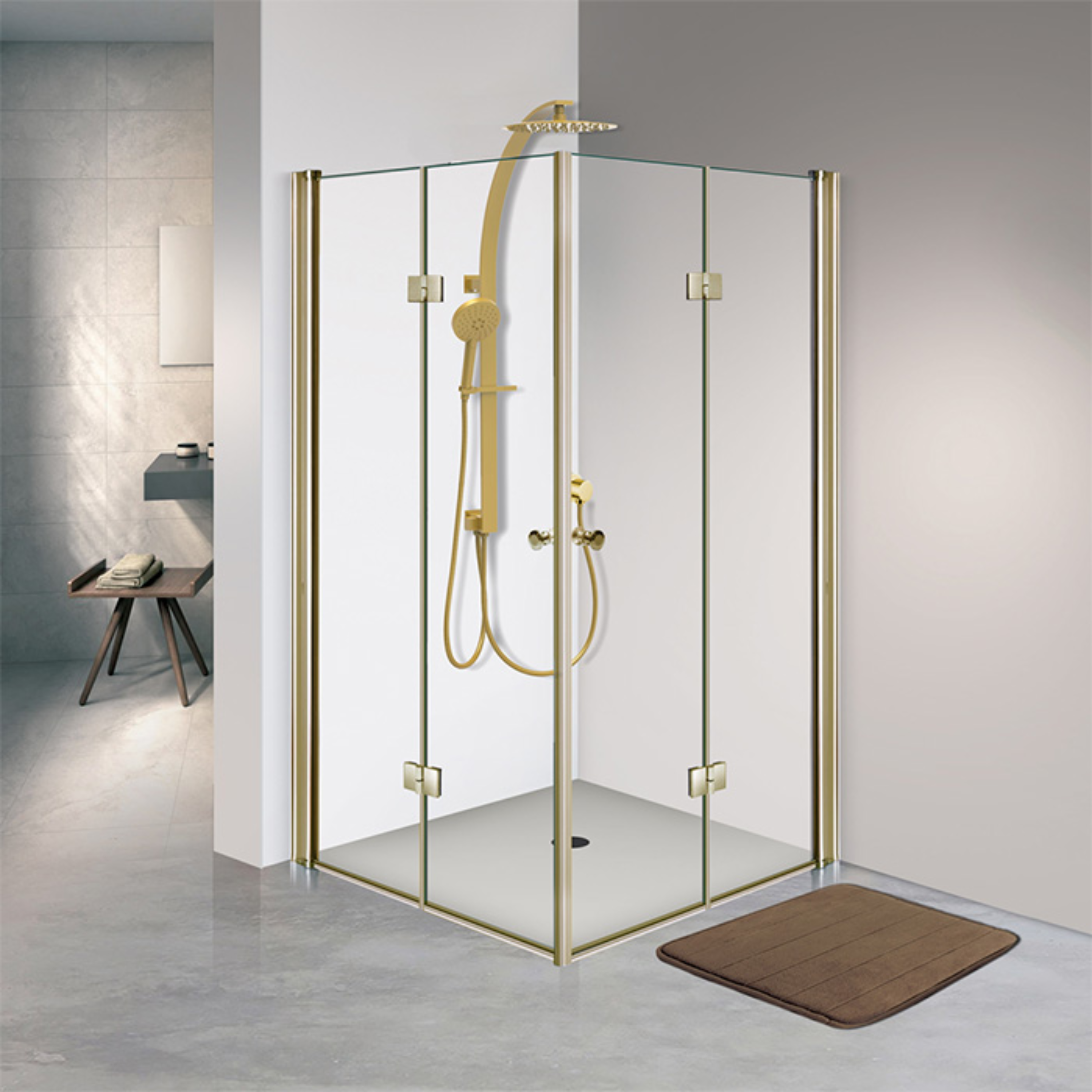 מקלחון פרזול זכוכית שקופה 77-80 ס"מ 409 Matina - צבע זהב