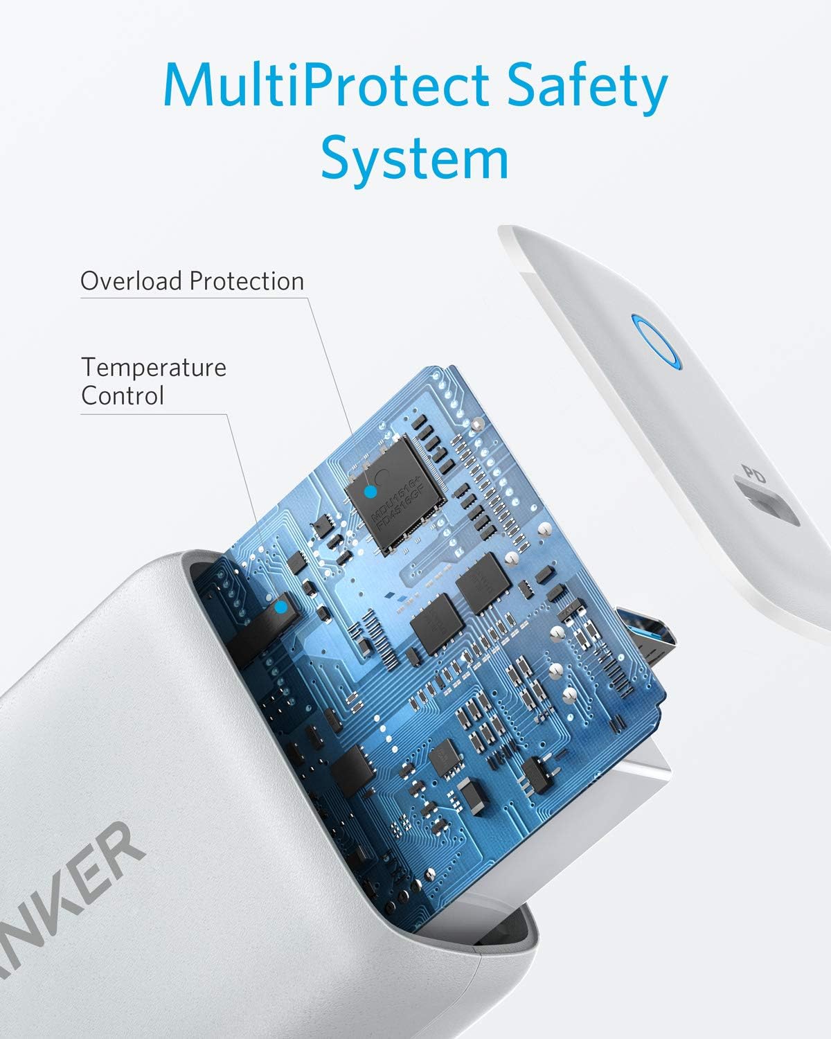 מטען וכבל לאייפון Anker 18W PD USB-C MFI Cable - צבע לבן אחריות ע"י היבואן הרשמי