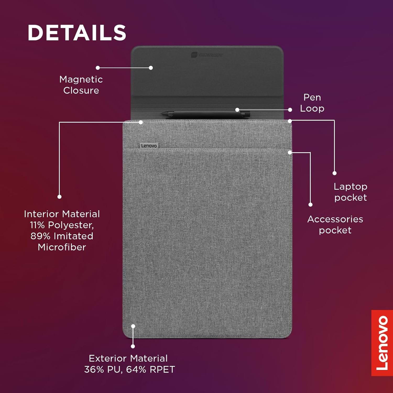  תיק מעטפה למחשב נייד 16 אינץ' Lenovo Yoga - צבע אפור שנה אחריות ע"י יבואן הרשמי