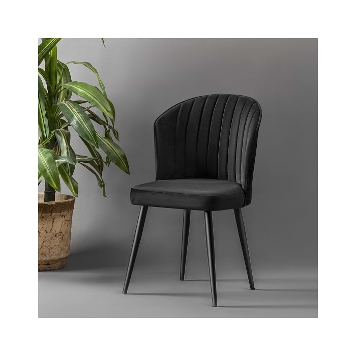 ארבע כיסאות פינת אוכל מעוצבים עשוי עץ רגלי מתכת ובד רחיץ יוני שחור דגם LEONARDO לאונרדו