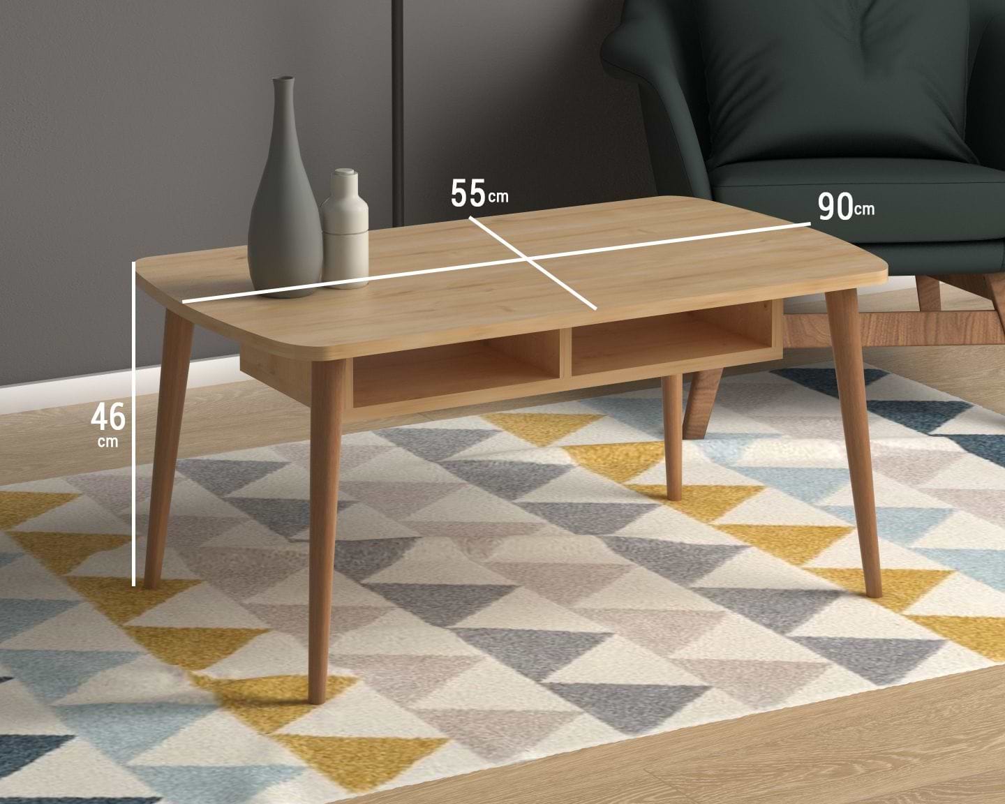 שולחן סלון מלבני מעץ עם תאי אחסון דגם תום אלון רבדים