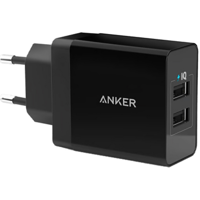 מטען קיר Anker PowerPort 24W USB- צבע שחור שנה אחריות עי היבואן הרשמי