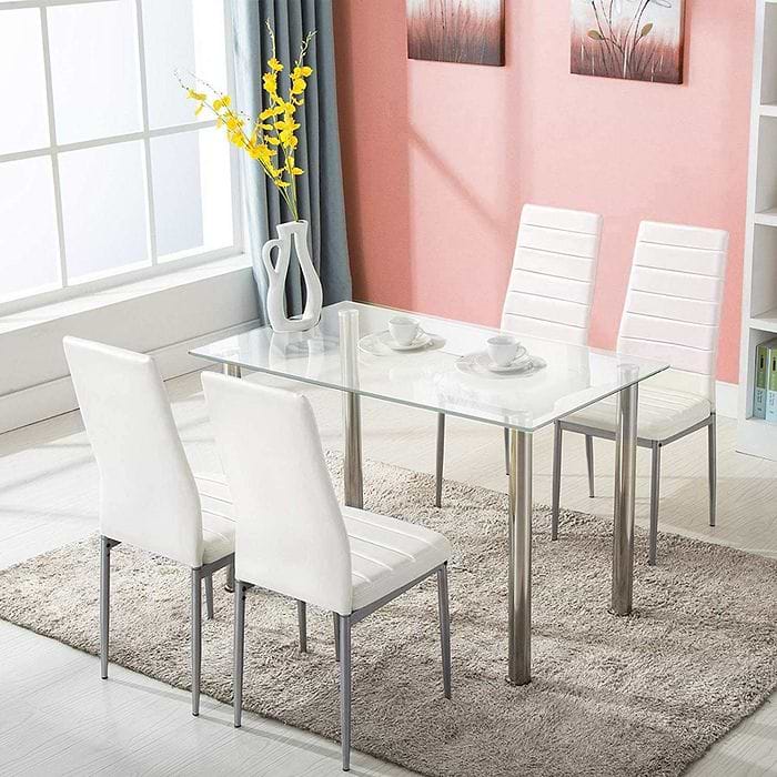 פינת אוכל מודרנית סרג'י שקוף שולחן וארבע כיסאות דגם HOMAX