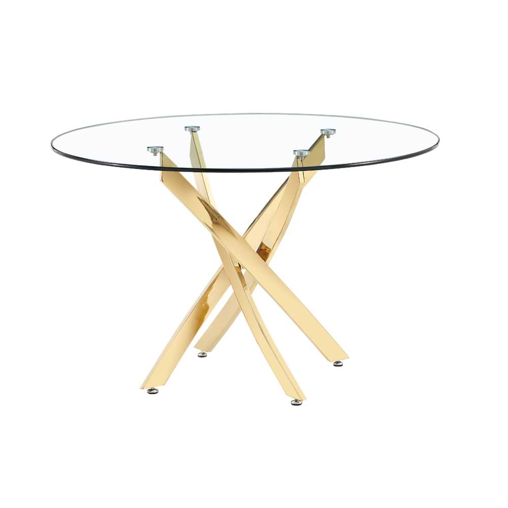 שולחן אוכל עגול מזכוכית 1.2 מטר עם רגליים מוזהבות דגם נאפולי HOME DECOR