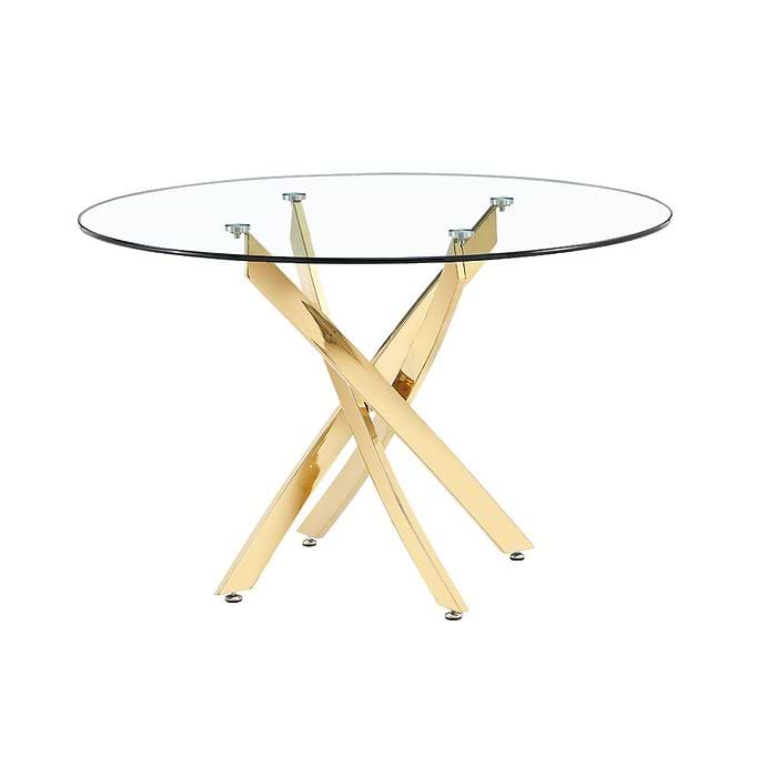 שולחן אוכל עגול מזכוכית 1.2 מטר עם רגליים מוזהבות דגם נאפולי HOME DECOR